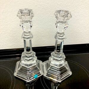Vintage PAIR Tiffany & Co. Plymouth 8" Glass Crystal Candlesticks Candle Holders